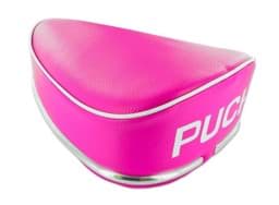 Bild von Sattel Sitzbank, pink, ohne Federn, mit Zierleiste, mit Aufschrift "Puch"